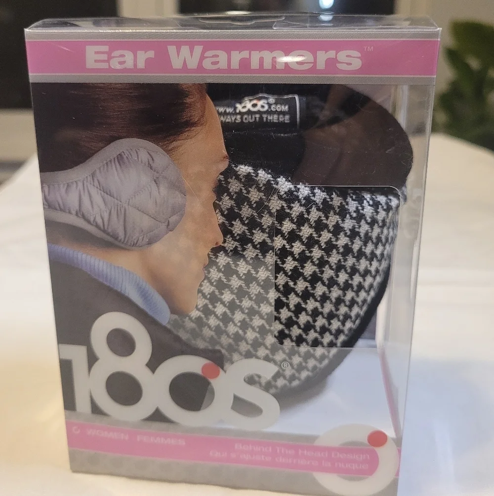 Women's Black and White Checkered Ear Warmers
